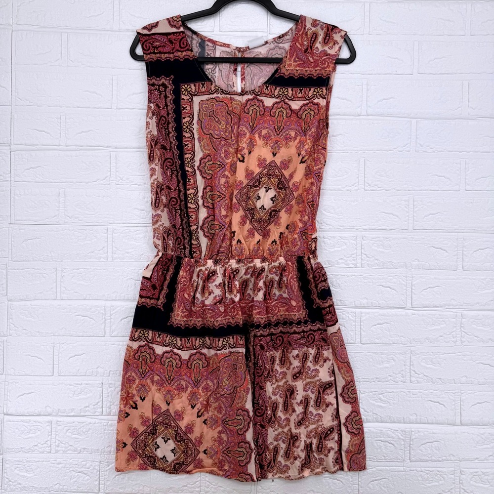 Lascana Paisley Print Dress Womens Small Coral Pink Sleeveless Boho Mini